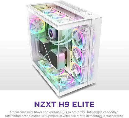 NZXT H9 Flow Dual-Chamber ATX Mid-Tower PC Gaming Case CM-H91FW-01 - High-Airflow Perforated Top Panel Tempered Glass Front & Side Panels 360mm Radiator Support Cable Management White