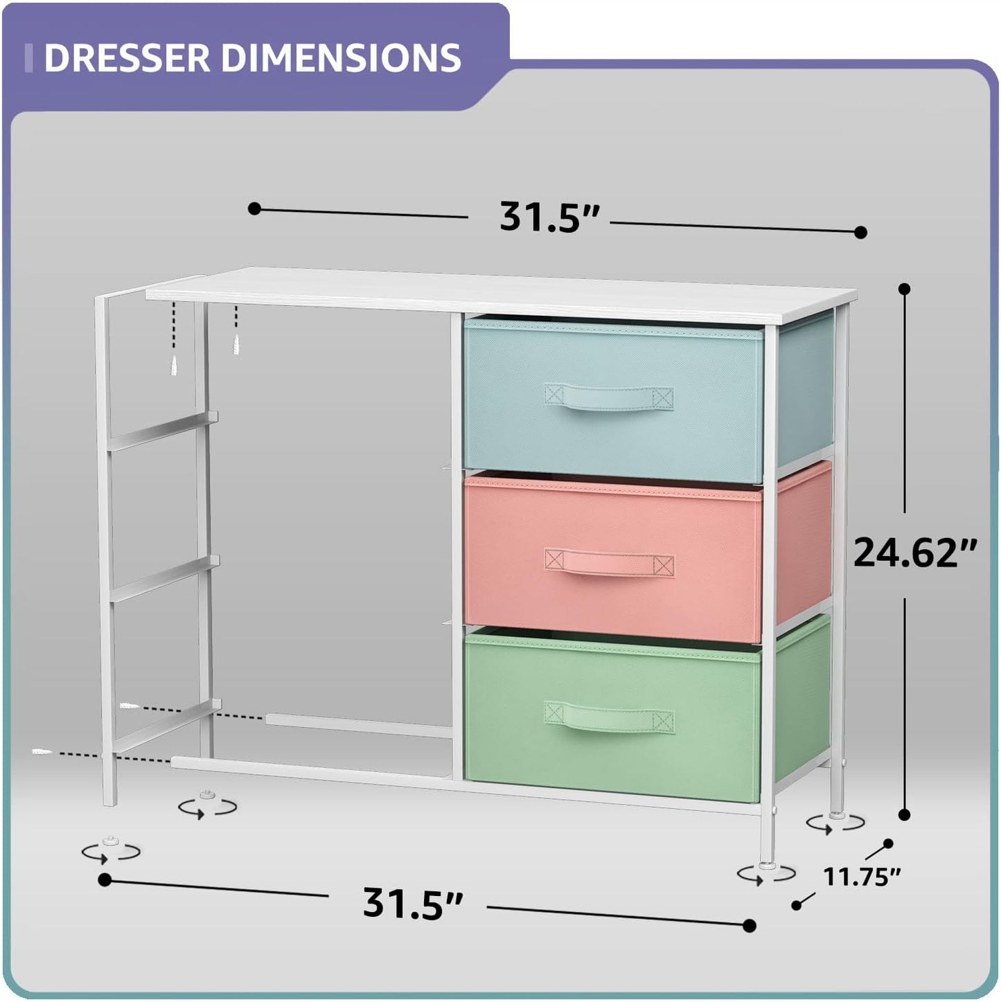 Sorbus Dresser with 6 Fabric Drawers - Bedroom Furniture Storage Chest Tower Unit for Bedroom, Hallway, Closet, Office Organization - Steel Frame, Rustic Wood Top, Easy Pull Fabric Bins