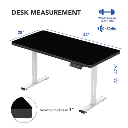 Flexispot EN1 Height Adjustable Standing Desk with Memory Height Adjustable Whole-Piece Desk Top (55x28, Black Frame + White Top)