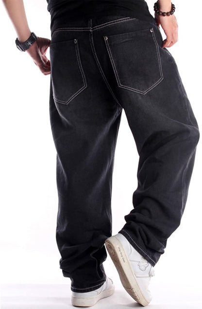 EnllerviiD Men's Relaxed Fit Classic Jeans - Loose Fashion Baggy Comfort Plain Hip Hop Denim Pants