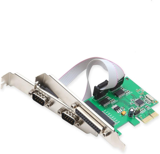 I/O Crest 2 Port Serial COM DB9 RS-232 and 1 Port DB25 Printer Lpt1 Port PCI-E 1.0 X1 Card WCH382 Chipset