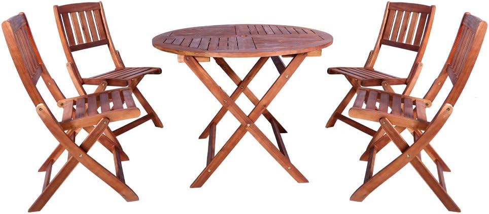 YATAI Dining Table Set, Acacia Wood Chairs Table, 5 Pcs Outdoor Wood Chair and Table, Folding Dining Table Set For Garden Furniture, Wood Furniture Use For Balcony Pool Side, Office Decor Set