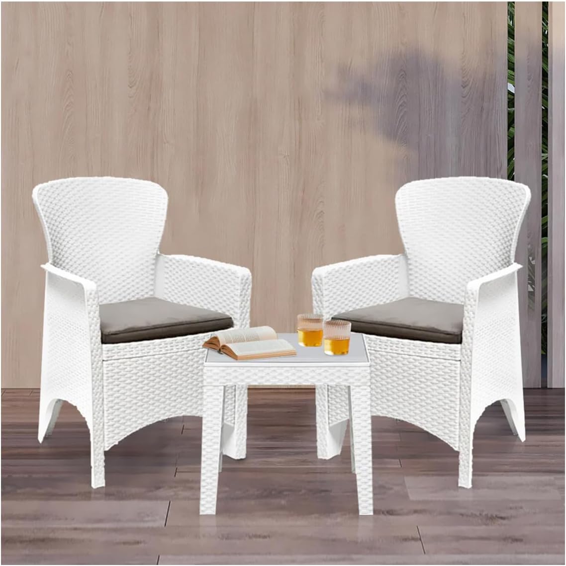 Nilkamal Breeze Plastic Patio Seating Set (1 Table+2 Chair) Outdoor Lawn Yard Terrace Balcony Seating WHITE