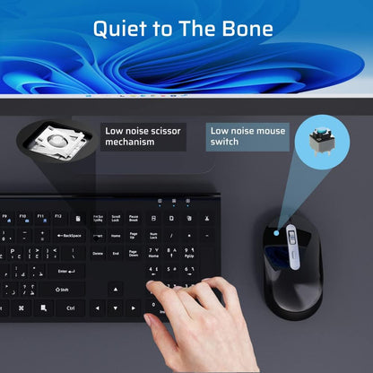 Wireless Keyboard Mouse Combo, Stylish Slim Rechargeable Keyboard and Mice 2.4G 109 Keys Full-Size Quiet Rechargeable Keyboard Mouse Set for Windows Computer Laptop BLACK