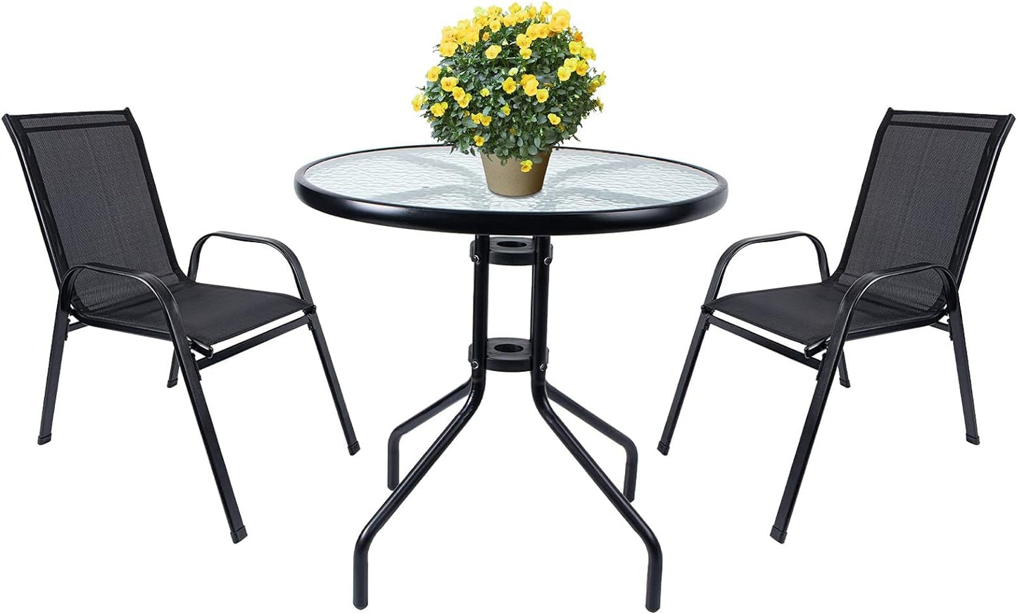 Vipush Patio Bistro Set, 3 Piece Outdoor Patio Furniture Set, Patio Table and Chairs Indoor Conversation Set for Backyard Porch Poolside Lawn, Black