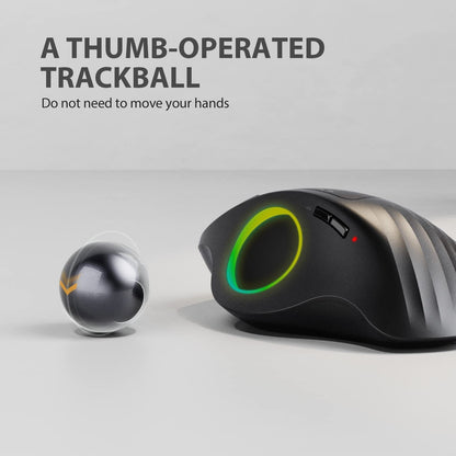 ProtoArc Wireless Bluetooth Trackball Mouse, EM01 2.4G RGB Ergonomic Rechargeable Rollerball Mice with 3 Adjustable DPI, 3 Device Connection&Thumb Control, for PC, iPad, Mac, Windows-Black