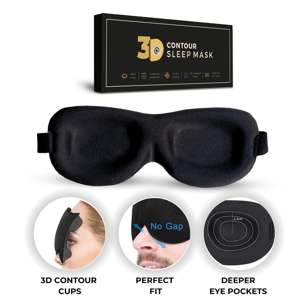 Samadhaan 3D Contoured Sleep Mask, Deep Orbit, Ultra Light Weight & Comfortable Sleeping Mask, 3D Sleep Mask for Eyelash Extensions with Velcro Closure, Concave Molded Night Sleep Mask,Blue