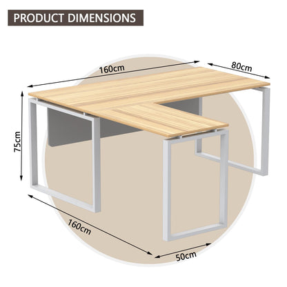 Mahmayi Carre Modern Workstation- Office Furniture with Steel Square Metal Legs, Silver Modesty Panel, Wood 3 Drawer Mobile Storage Unit, Tempered Glass Top for Office Executives, Home (140CM, White)