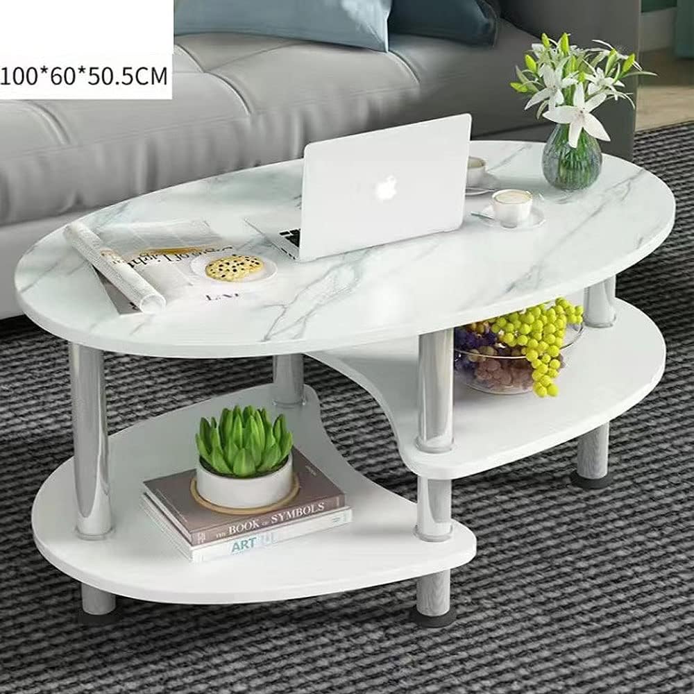 KUTIS Creative Modern Minimalist Coffee Side Table for Living Room Home Sofa Round Movable Table 3 Tier Tray Small Desk Furniture (100x60x50.5cm)