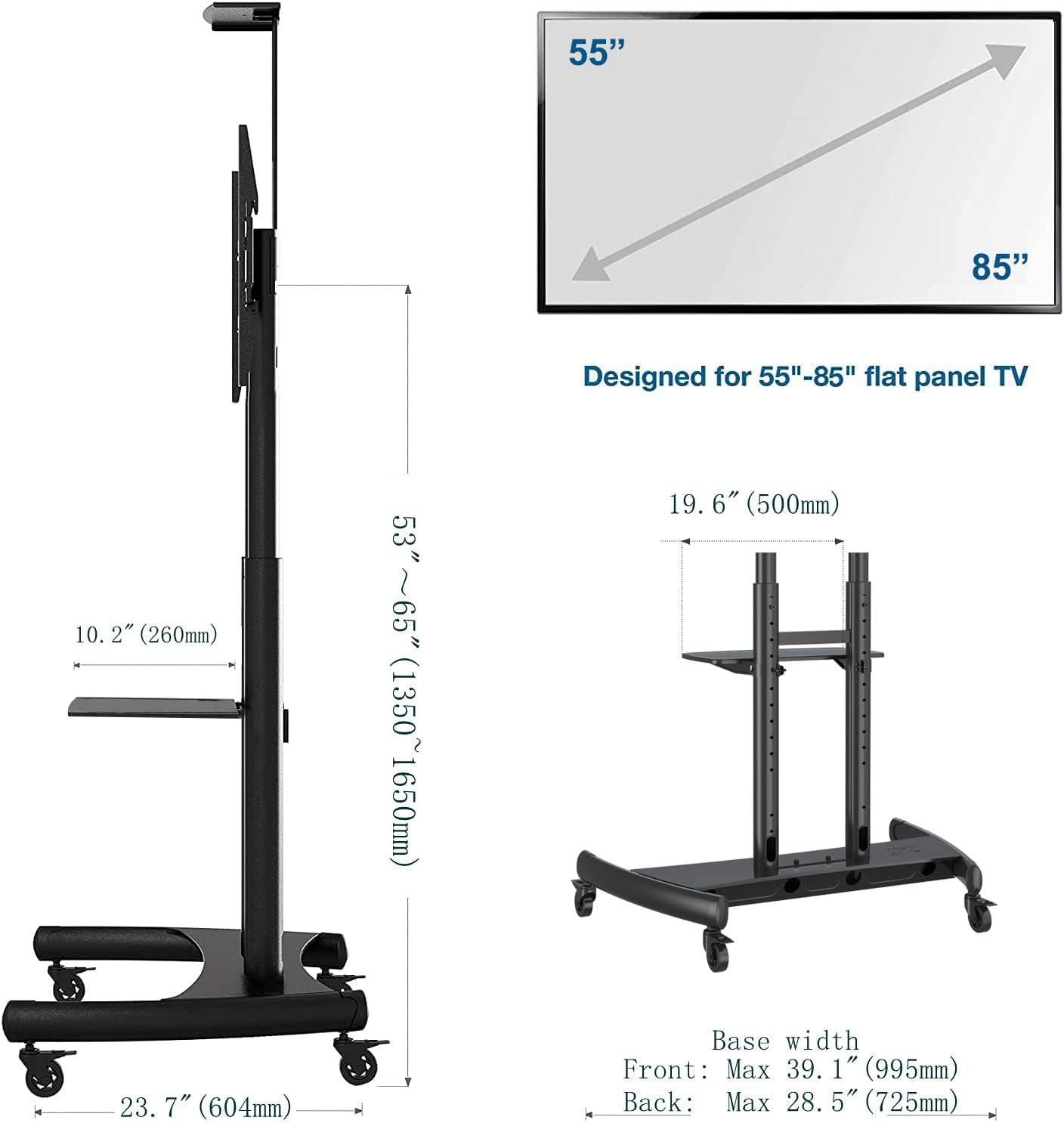 NB North Bayou Mobile TV Cart TV Stand with Wheels for 55" - 80" Inch LCD LED OLED Plasma Flat Panel Screens up to 200lbs AVA1800-70-1P (Black)