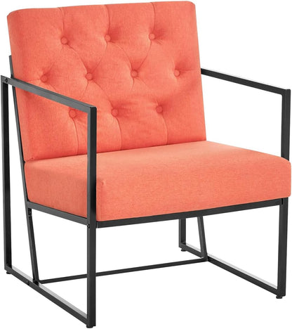 VANCIKI Accent Chair - Living Room Chairs Upholstered Soft Comfortable Oversized Armchair Classic Metal Frame for Bedroom Reading Room Office Relaxing (Mid-Century Modern, Orange)