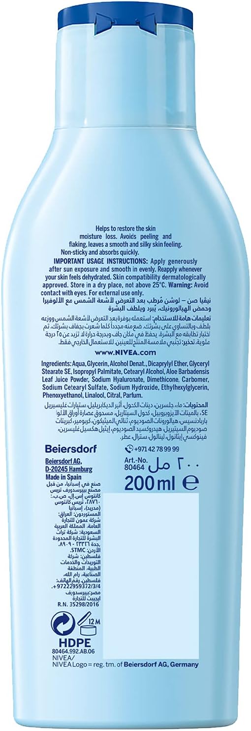 NIVEA SUN After Sun Lotion Instant Relief, Soothing Moisturizer, Aloe Vera & Avocado Oil, 200ml