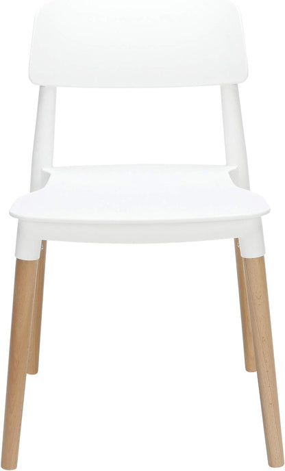 161 Collection by OFM Mid Century 4 Pack Modern 18" Plastic Molded Dining Chairs, Solid Natural Wood Legs, In White