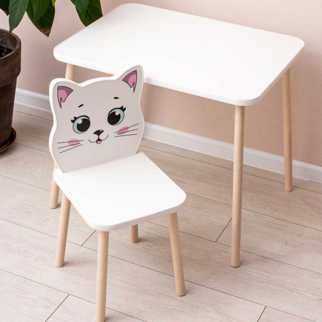 135- Kids Wooden Table and Chair Set Kids Play Table with 1 Chair 1 Pieces Kids Round Table for Toddler Girls Boys White Kids Furniture for Kids Room Classroom White