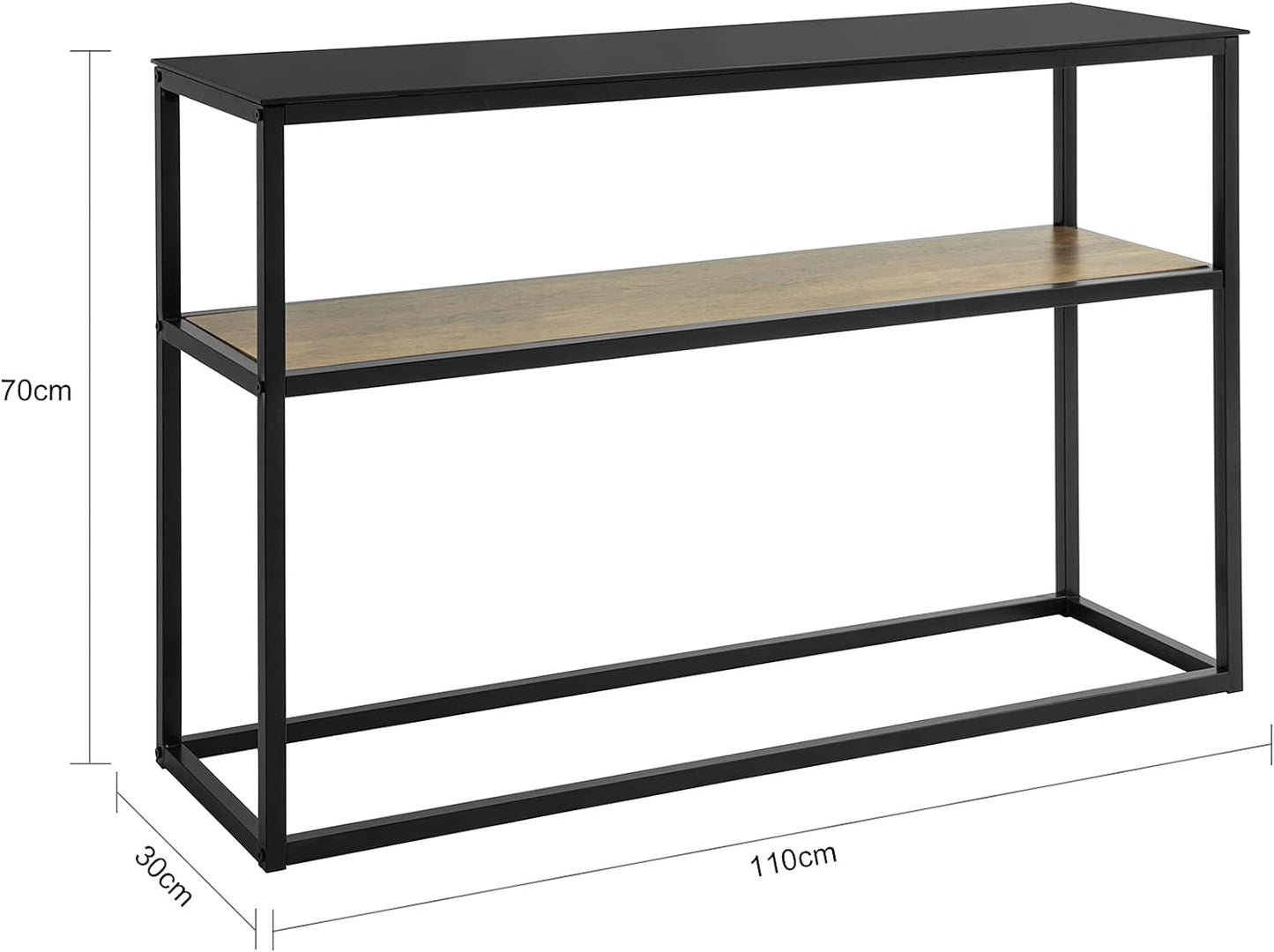 (UAE STOCK) SoBuy FSB43-SCH, 2 Tiers Console Table Hall Table Living Room Table Sofa Table Side Table End Table with Glass Top, W110 x D30 x H70cm