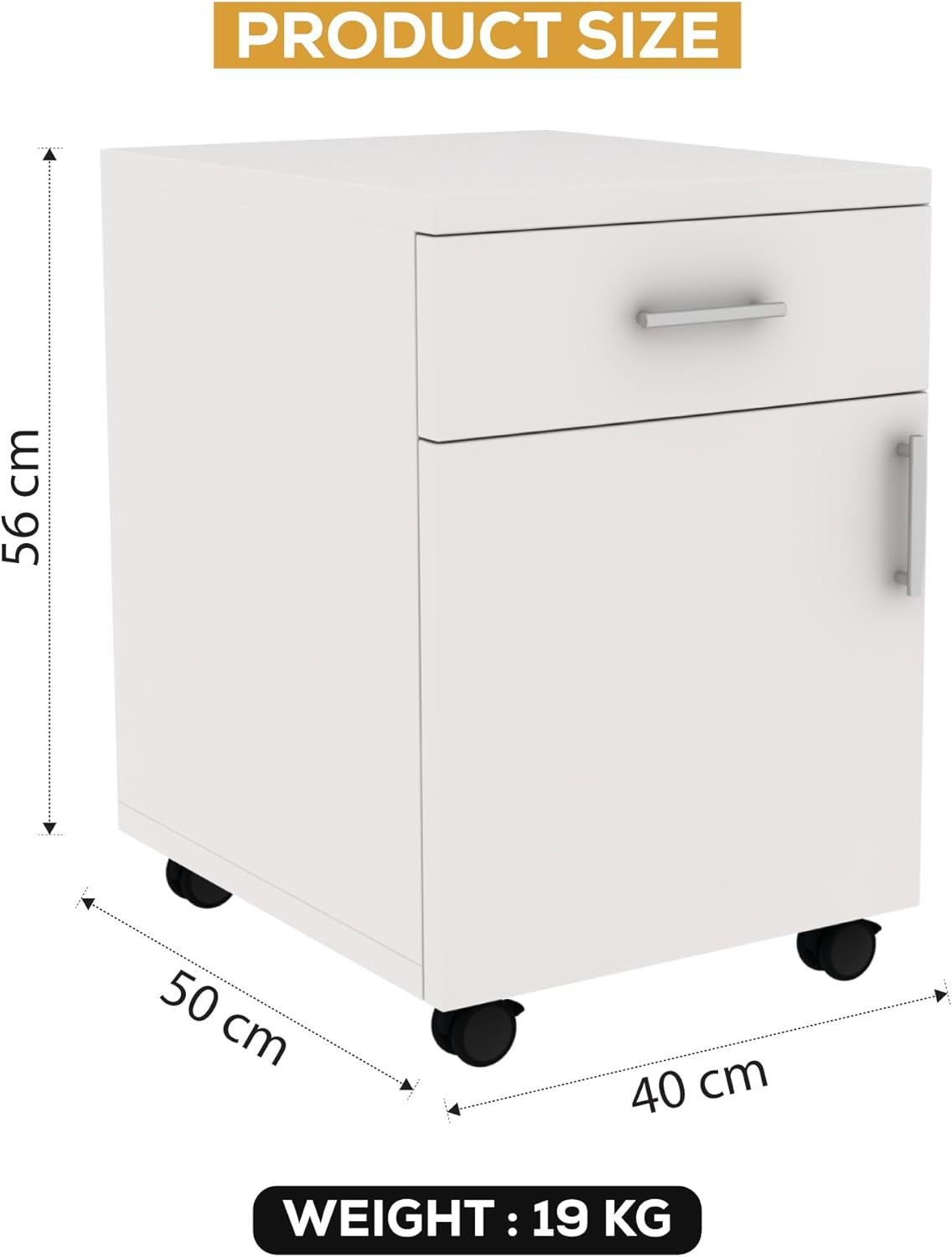 RIGID Mobile Pedestal Filing Cabinet with 1 Drawer and 1 Door File Cabinet Storage Organizer with Movable Wheels for Home & Office (Industrial Wood)