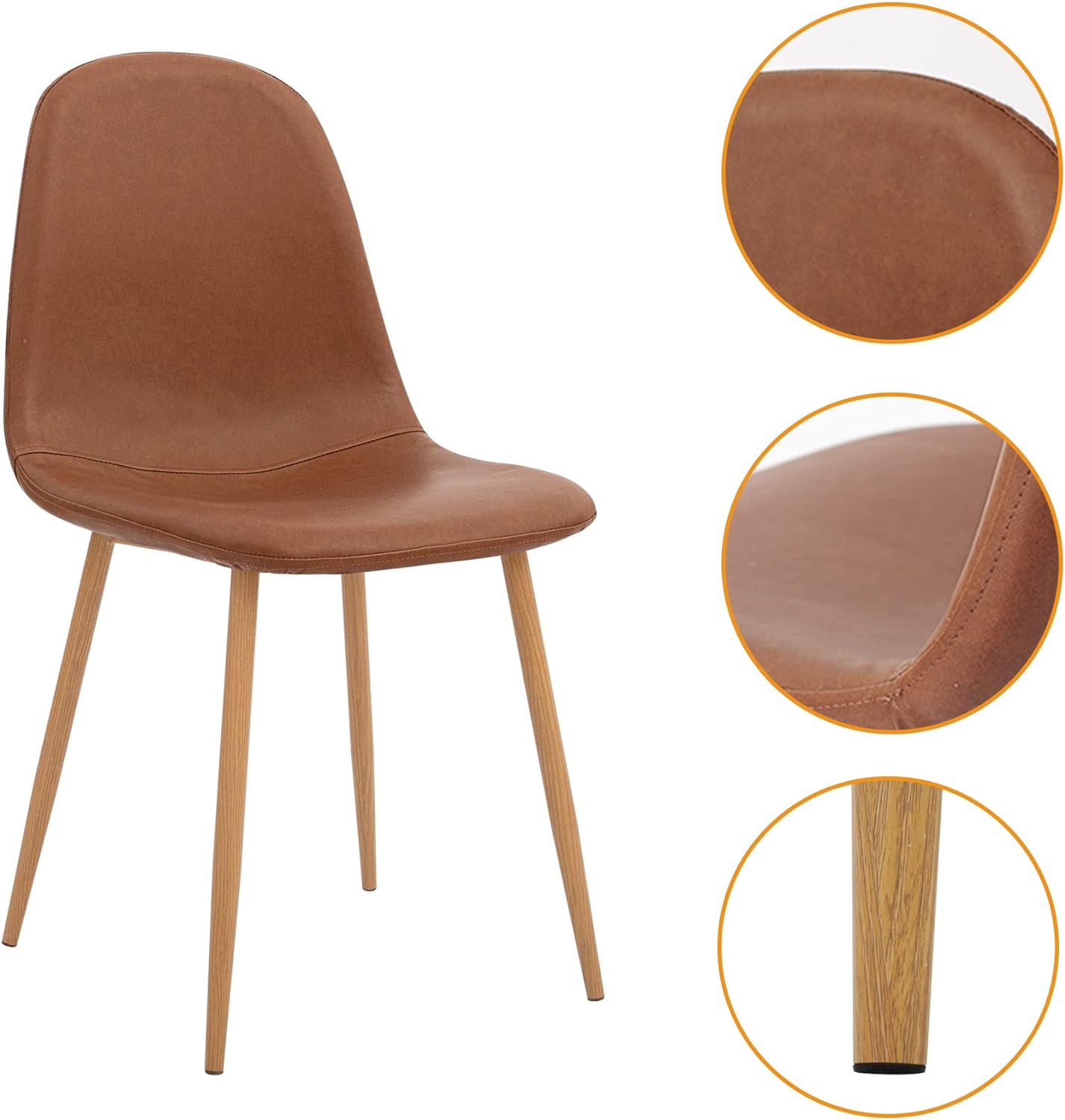 Mahmayi HYDC001 Set of 2 Washable PU Cushion Seat Back Dining Chairs in Elegant Brown - Stylish and Comfortable Seating for Home Dining Spaces