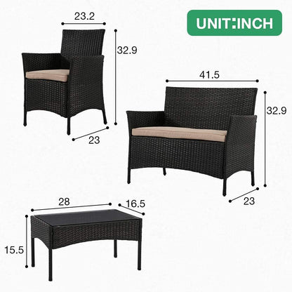 Outdoor Patio Furniture Sets 4 Pieces Patio Set Rattan Chair Wicker Sofa Conversation Set Patio Chair for Backyard Lawn Porch Poolside Balcony Garden Furniture Sets with Coffee Table (Black)