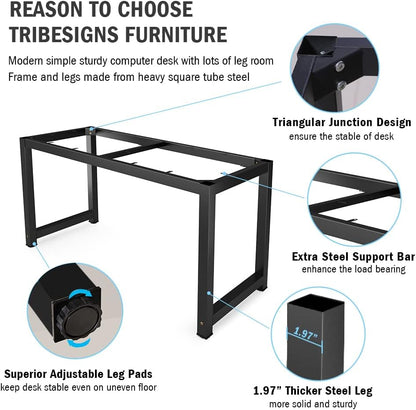Tribesigns Computer Desk, Large Office Desk Computer Table Study Writing Desk for Home Office, Walnut + Black Leg, 63 X 23.6 inch
