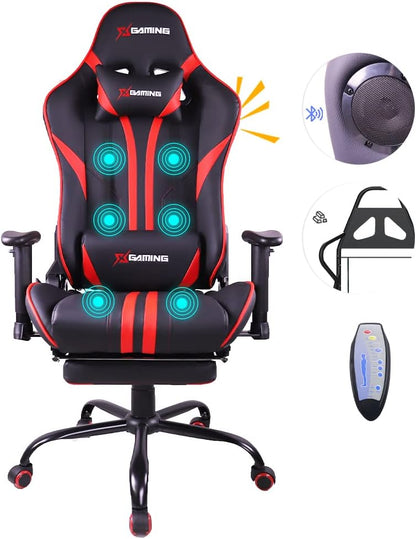 COOLBABY Gaming Chair LED Light Racing Chair,Ergonomic Office Massage Chair,Lumbar Support and Adjustable Back Bench,Bluetooth Speaker…