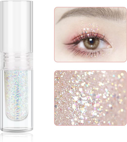 YMH BEAUTE Liquid Glitter Eyeshadow, Pigmented, Long Lasting, Quick Drying, Easy to Apply, Loose Glitter Glue for Eye Crystals Makeup (Transparent Flashing Colorful Sequins 01)