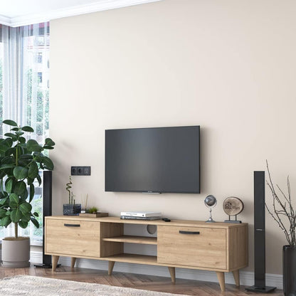 Home Canvas Tv Unit Modern Free Standing Tv Stand 180 cm - Oak