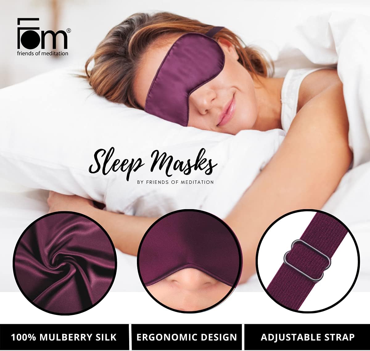 FOM (Friends of Meditation) 100% Mulberry Silk Eye Mask, Super Smooth Sleep Mask And Blind Fold (Black)