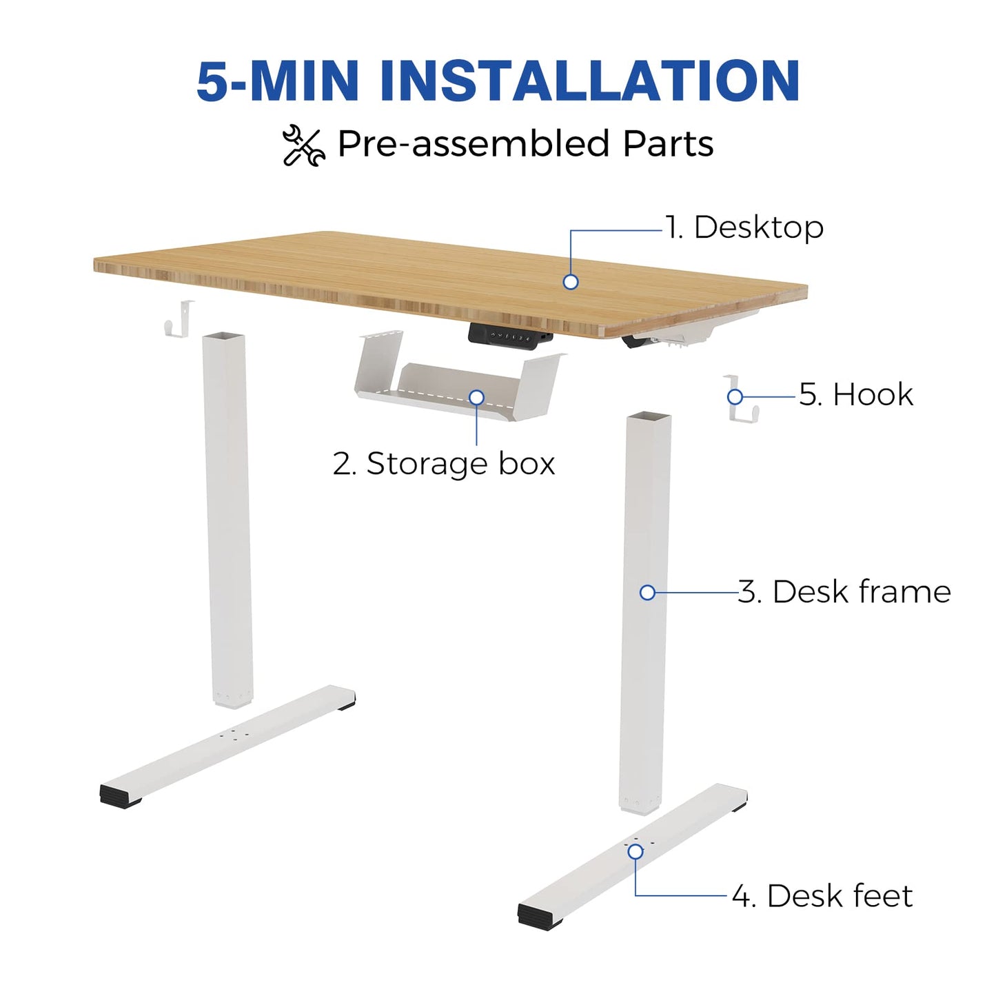 FLEXISPOT Standing Desk Electric Sit Stand Desk with 48 x 24 Inches Ergonomic Memory Controller Adjustable Height Desk with USB Charging Ports(White Frame + Honey Wheat Desktop)