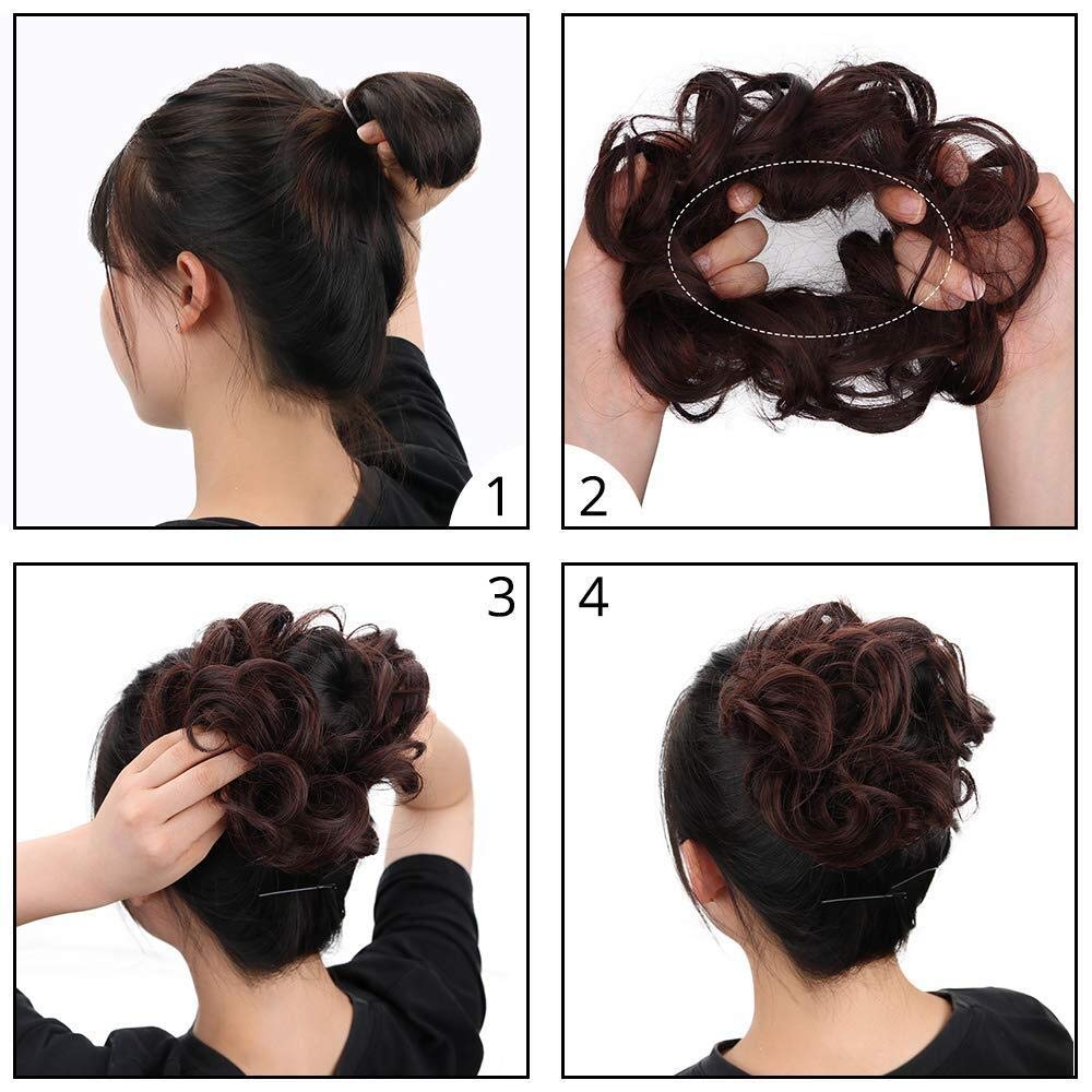 MORICA 1PCS Messy Hair Bun Hair Scrunchies Extension Curly Wavy Messy Synthetic Chignon for Women (12AH613(Light Golden Brown & Lightest Blonde))