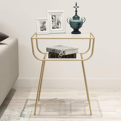 EKR Bedside Table Night Stands Side Table Tempered Glass Top for Bedrooms Living Room Mid Century Accent Metal Gold End Table Modern