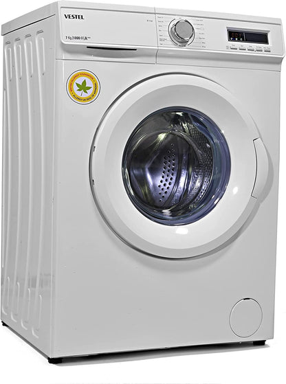 Vestel Made in Turkey 7KG Washing Machine, 1000 RPM, ESMA Certified, A++ Energy, 20 Programmes, LED screen, Giant & Full openning Door (180 degree openning), 5 Years Motor Warranty (W7104)