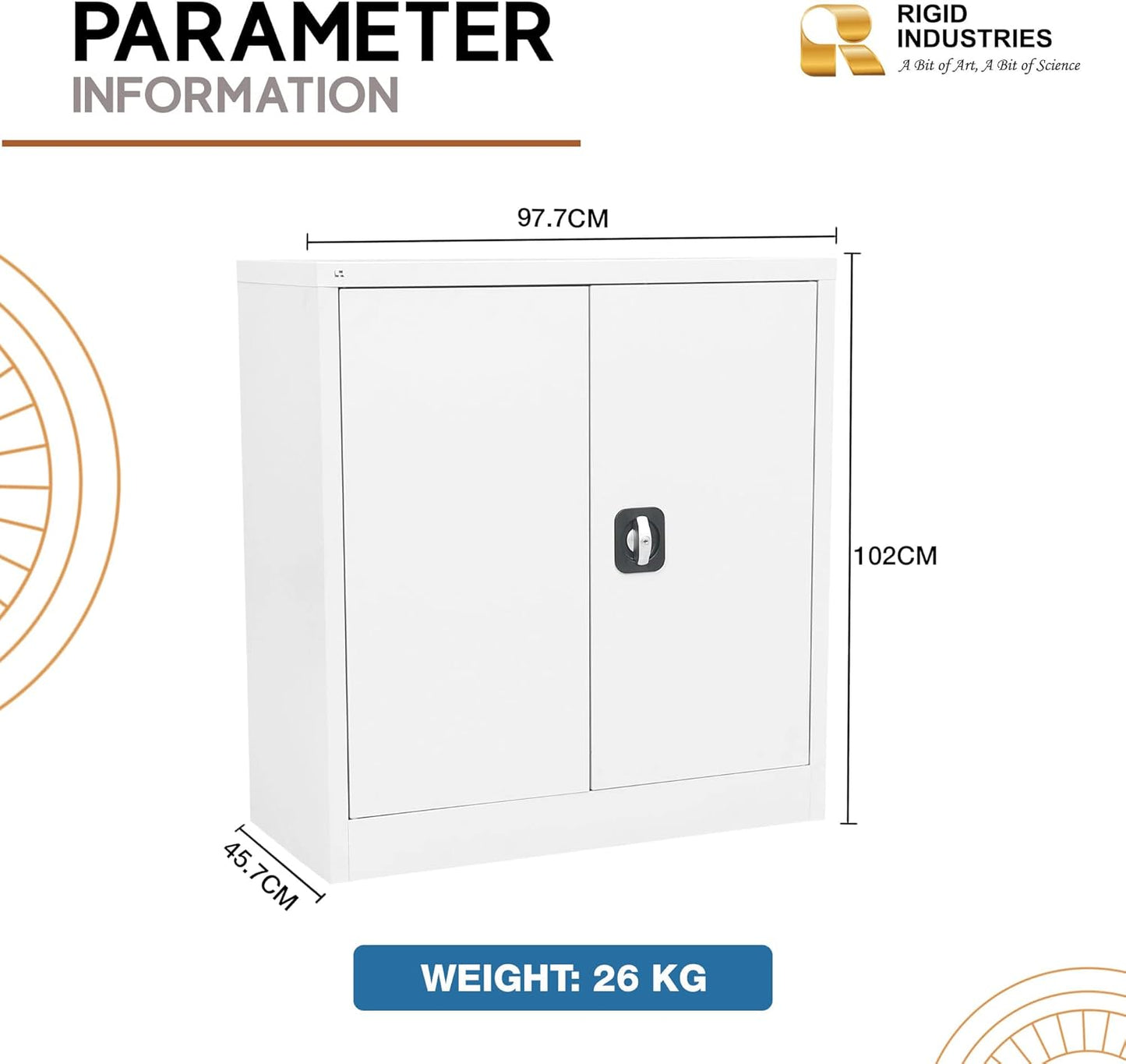 RIGID Office Cupboard Low Height, Steel Filing Cupboard, Cabinet with Shelves Storage Compartment (White)