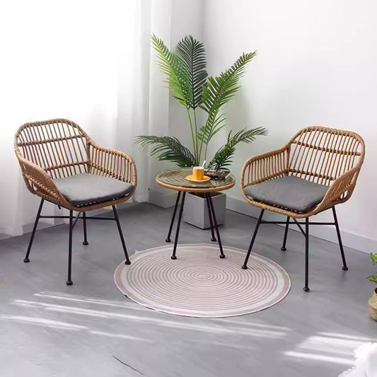 LANNY Set of 3 Pieces Patio Chairs Bundle with Glass Table Outdoor Wicker Bistro Set Modern Porch Lawn Chairs with Coffee Table for Home and Balcony GT01