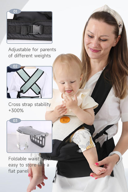 HULUM Baby Carrier,Soft Multi-Position Baby Backpack Carrier,Front and Back Baby Holder Carrier, Fits All Toddler Baby Wrap Carrier for 0-36 Months, Baby Carrier Hip Seat for All Seasons