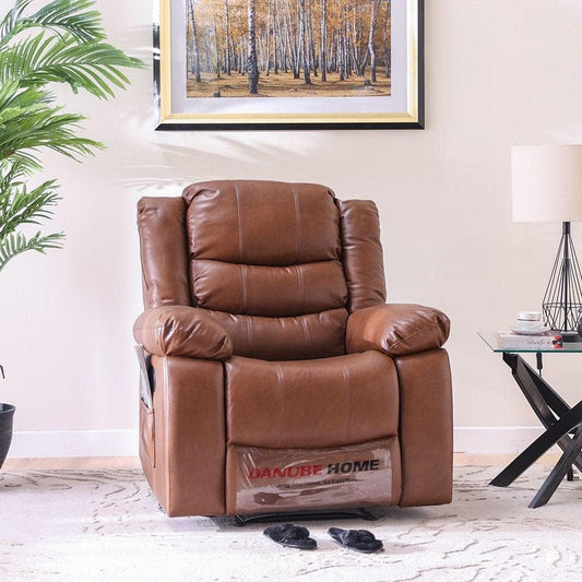 Danube Home Mina 1 Seater Manual Air Leather Recliner With Cupholder and Pocket I Modern Design One Seat Relaxing Chair I Living Room Furniture L 97 x W 84 x H 103 cm, L 97 x W 164 x H 83 cm - Brown