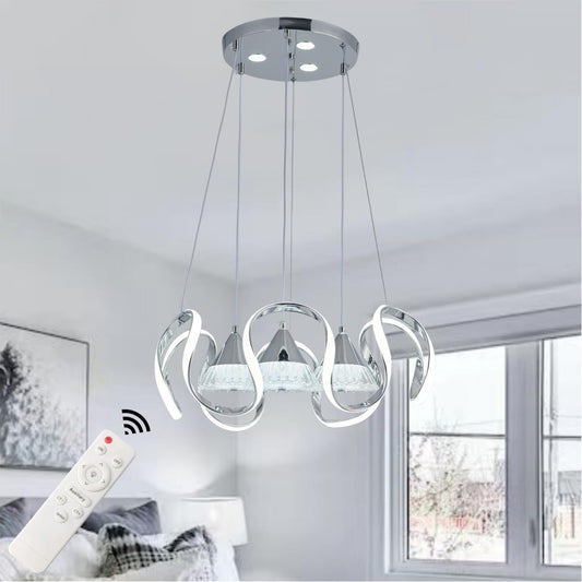 HUA QIANG WANG Modern Dimmable LED Chandelier with Remote Control, 3-Color LED Chandelier Ceiling Pendant Light for Bedroom, Living Room, Dining Room, Kitchen Island(Silver)