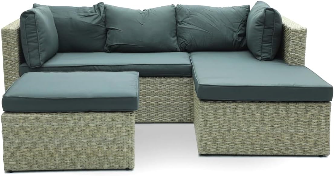 Sulsha Outdoor Lounge L shape Setting Sofa, Patio Lounge Set with Cushions Gray Poly Rattan, Patio Lounge Set with Cushions Gray Poly Rattan,Outdoor Furniture