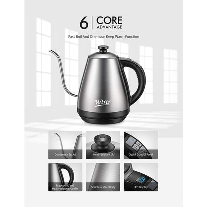 Gooseneck Kettle, Variable Temperature Control, Pour Over Electric Kettle for Coffee and Tea, 2200W , 1.0L, Keep Warm, Supplied with Pour Over Coffee Dripper (Temperature Control)