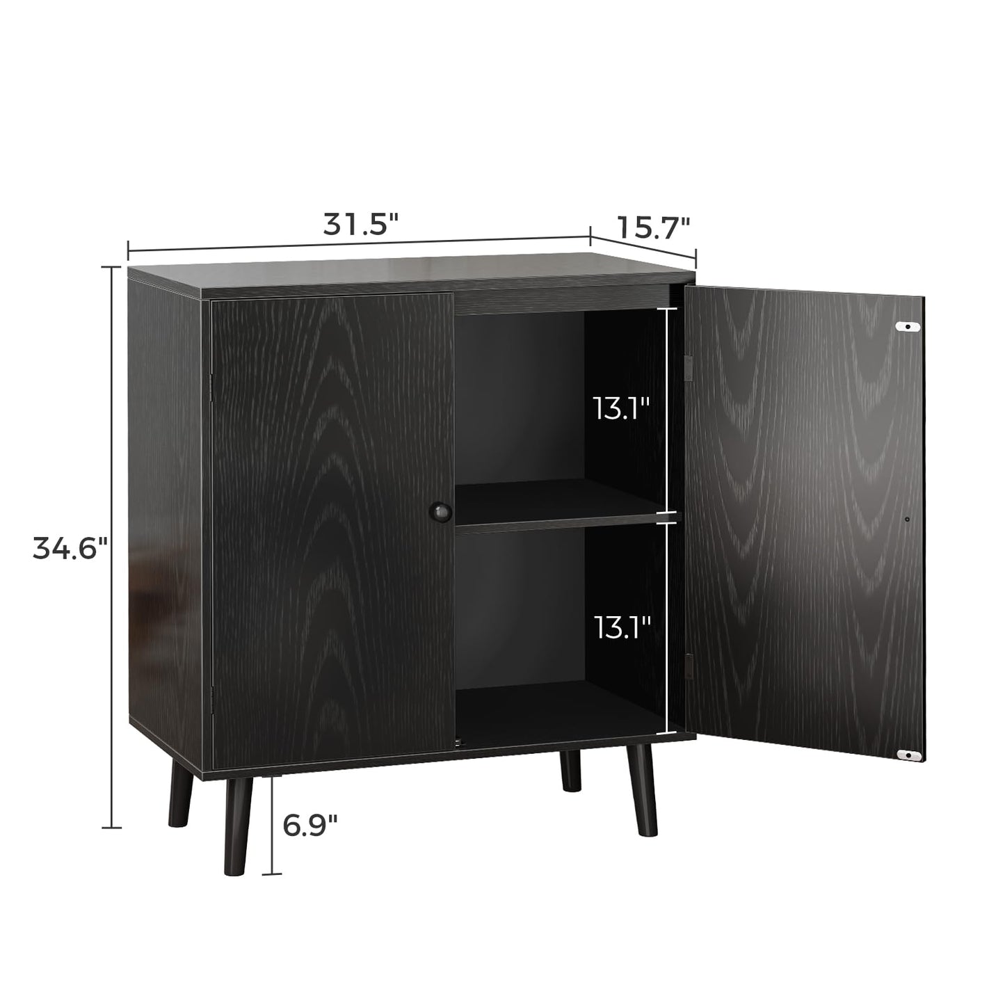 Huuger Buffet Cabinet with Storage, Storage Cabinet with 2 Doors, Black Cabinet with Solid Wood Feet, Sideboard Cabinet Accent Cabinet, for Kitchen, Entryway, Living Room