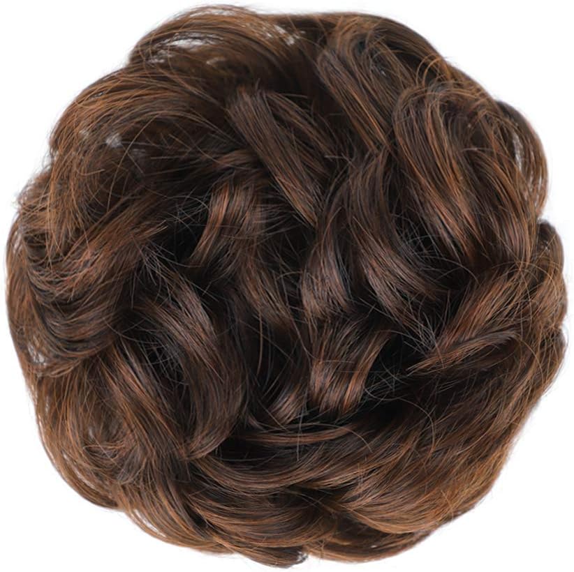 MORICA 1PCS Messy Hair Bun Hair Scrunchies Extension Curly Wavy Messy Synthetic Chignon for Women (12AH613(Light Golden Brown & Lightest Blonde))