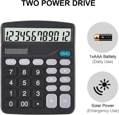 EooCoo Basic Standard Calculator 12 Digit Desktop Calculator with Large LCD Display for Office, School, Home & Business Use, Modern Design - Green