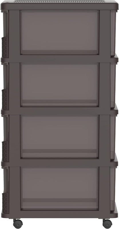 Cosmoplast Cedarattan 4 Tiers Storage Cabinet With Wheels, Grey With Translucent Drawers