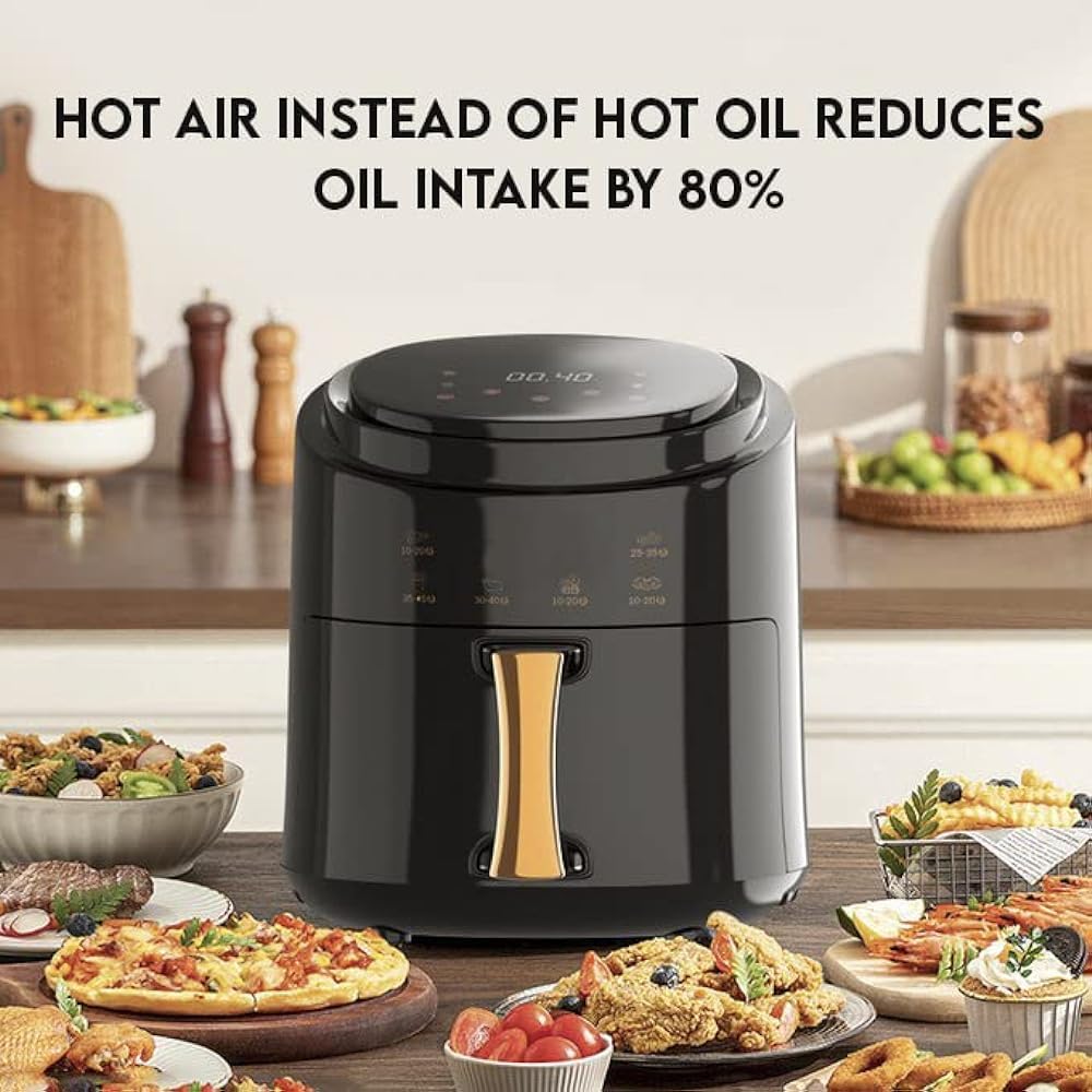 Jinou Airfryer 8L – Non-Stick bucket & Digital Temperature Control – The smart fryer Ideal for Frying, Grilling, Roasting, Baking, & Toasting Vegetables, French Fries, Chicken, Meat, and Fish