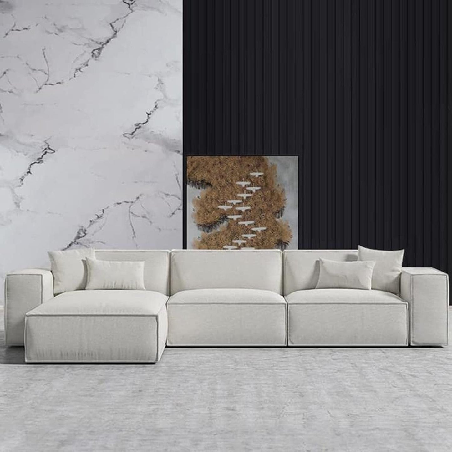 L Shape Luxury Sofa Set Modern Design Furniture Sectional Couch Living Room Sofas (White)