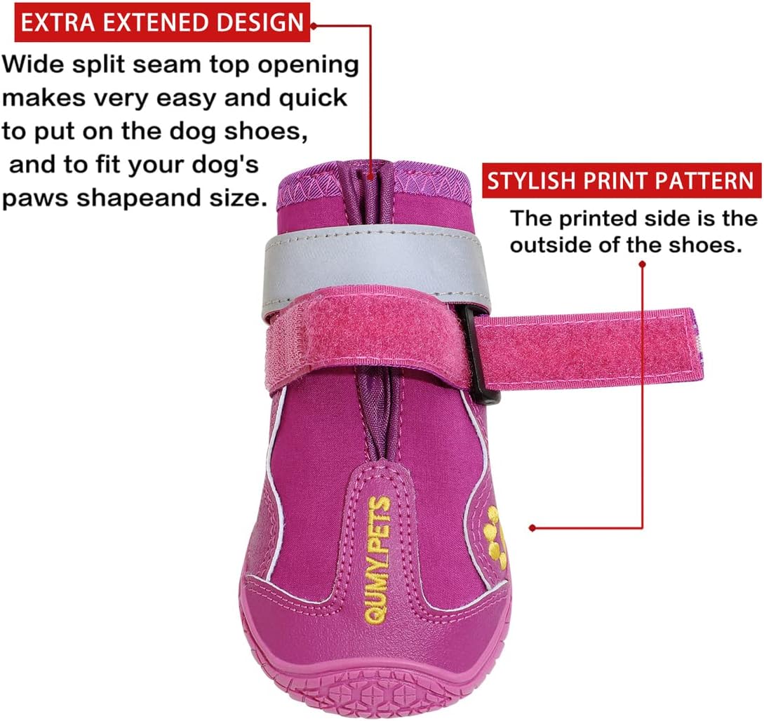 QUMY Dog Shoes for Large Dog, Medium Dogs Boots & Paw Protectors for Winter Snowy Day, Summer Hot Pavement, Waterproof in Rainy Weather, Outdoor Walking, Indoor Hardfloors Anti Slip Sole Black Size 5