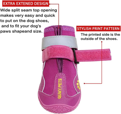 QUMY Dog Shoes for Large Dog, Medium Dogs Boots & Paw Protectors for Winter Snowy Day, Summer Hot Pavement, Waterproof in Rainy Weather, Outdoor Walking, Indoor Hardfloors Anti Slip Sole Black Size 5