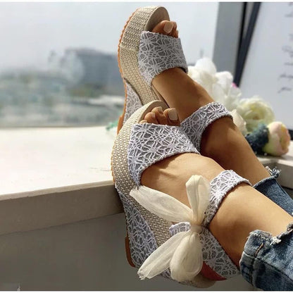 Womens Cloth Upper Platform Sandals,Women's Wedge Sandals,Womens Ladies High Wedge Heel Platform With Bow Summer Sandals,Ladies Leather Lined Slingback Wedge Sandals