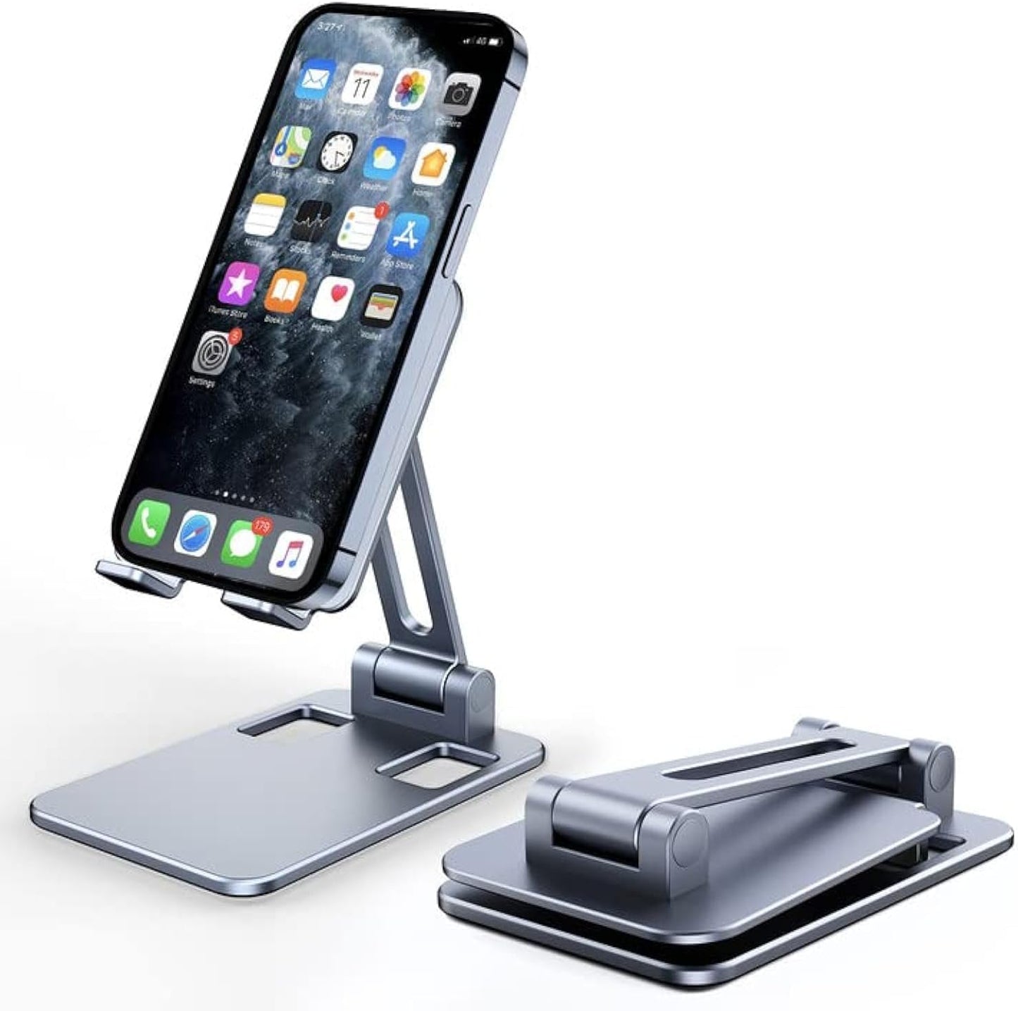 avakot Cell Phone Stand, Folding Aluminum Mobile Phone Holder Bracket for Desk Portable Travel Holder Office Desk Accessories Compatible with iPhone 14 13 12 Pro Max Samsung S22 S21 | Gray