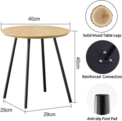 TOMVAES Round Side Table, Wooden Tray Table,Nightstand,Coffee End Table,Bedside Table with Blackwood Legs,Easy Assembly,for Living Room, Bedroom,Balcony(40x40cm)