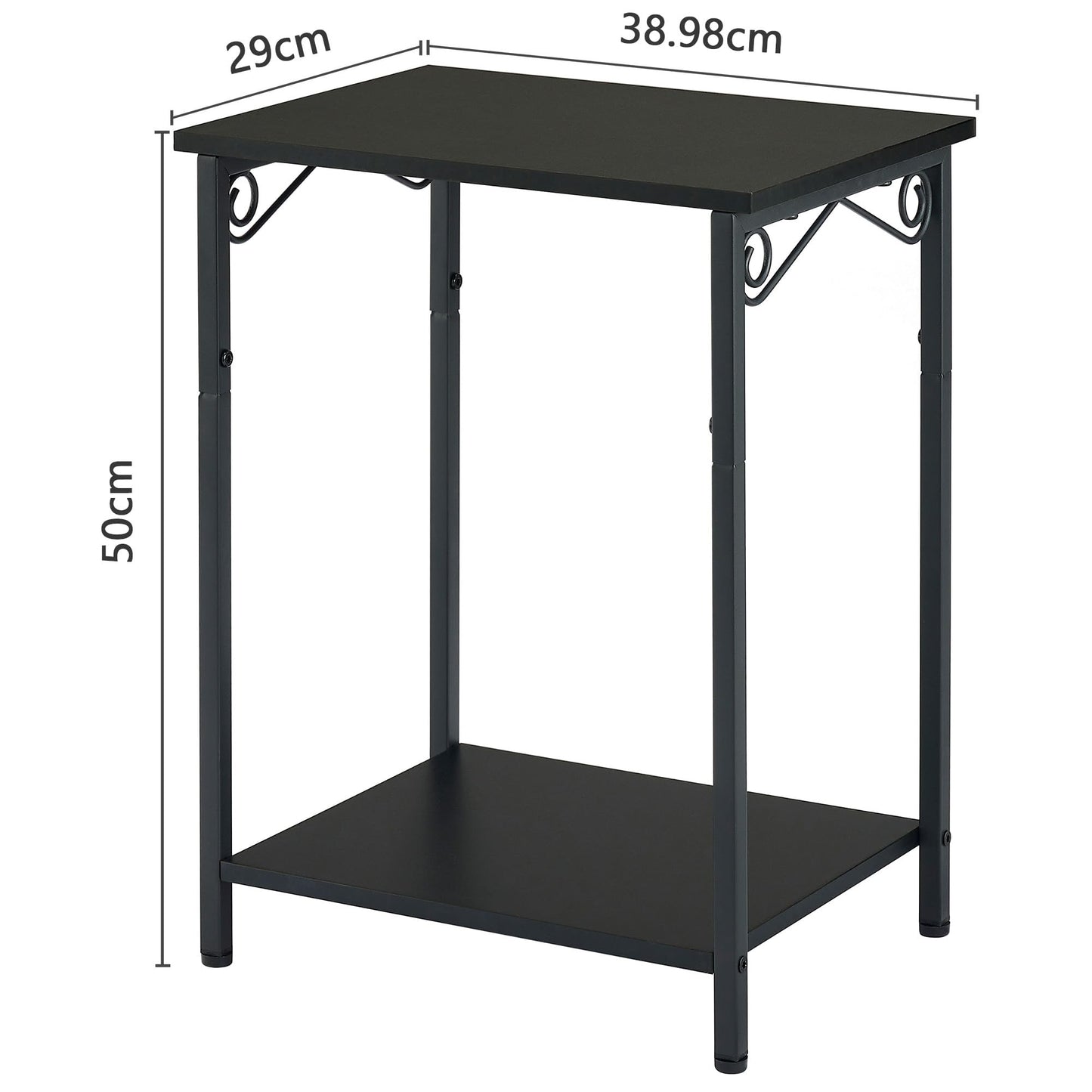 Hoctieon 2 Tier End Table, Small Night table, Narrow Side Table with Storage, Nightstand for Small Spaces, Metal Frame, For Living Room, Bedroom, Sofa Couch, Hall, Easy Assembly, Black